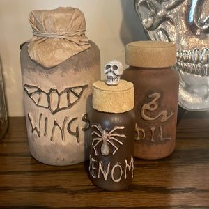 Decorative handmade Halloween potion bottles
